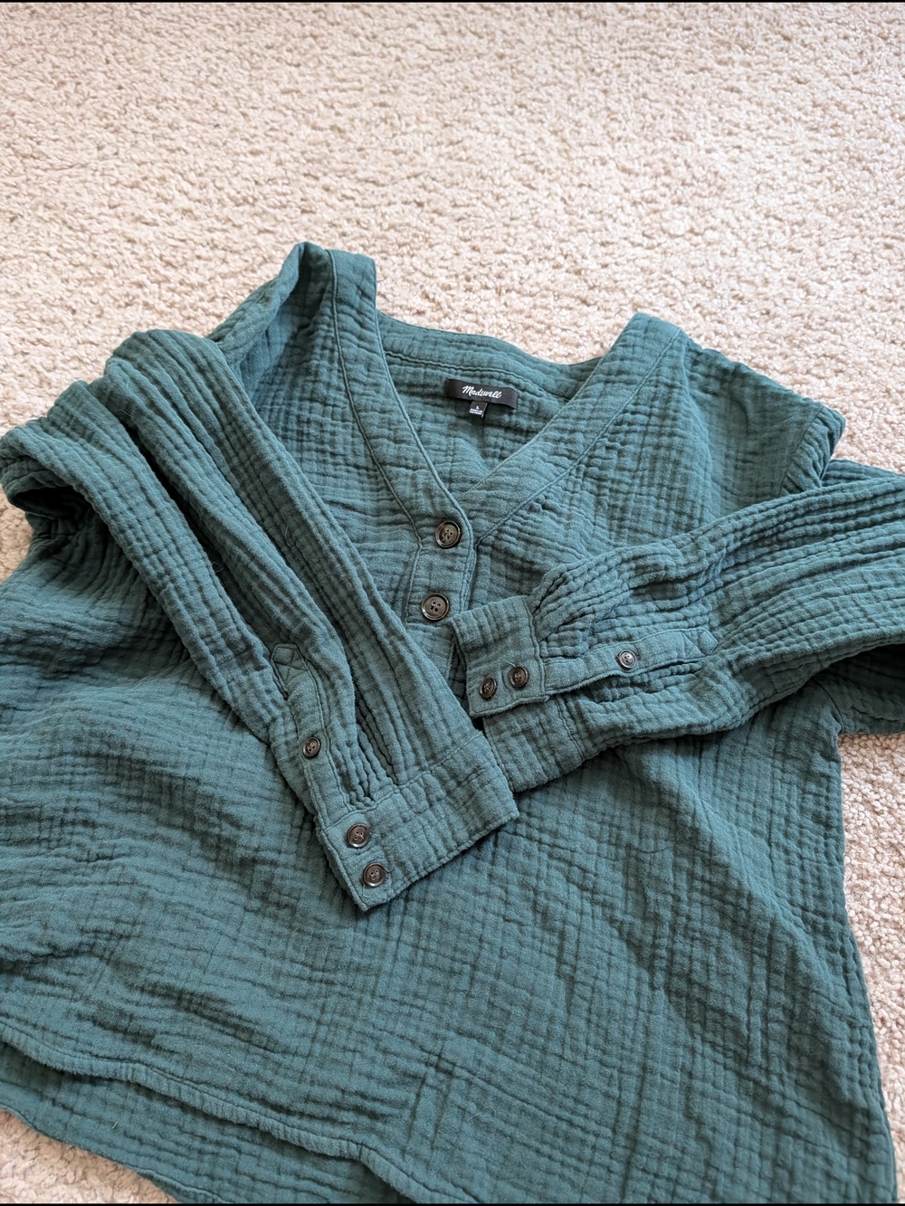 Madewell Womens Slate Green Lightspun Long Sleeve Double Gauze Top Size Large - Picture 12 of 15